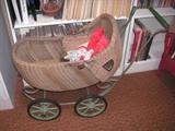 antique baby buggy w/wooden wheels