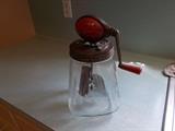 VINTAGE Daisy Butter Churn - signed on onside top of lid - red wooden handle - red metal top - "Fill to Here" - 13.5" tall - A GREAT FIND!!!!!!!