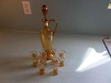 Gold Liquer Set - Decanter with Stopper & 6 Small Liquer Glasses