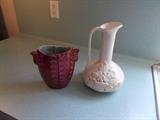 RED WING Pottery - Left: Vase (Pretty!) - 7" Tall - Right: Tall Pitcher - 11" Tall - RED VASE SOLD!!!!!!!