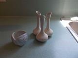 VAN BRIGGLE Pottery - Left - Small Bowl - Right: 3 Part Vase - 6" Tall