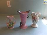 HULL Pottery Vases - Pink Vase in middle is 8" Tall
