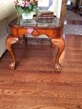 Two end tables with beveled glass insert,shell design.  Excellent condition!