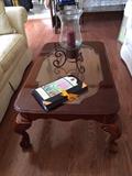 Matching Coffee table  with beveled glass insert.  Shell design on legs. Excellent condition !