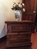 Honey Pine nightstand matches chest and dresser.