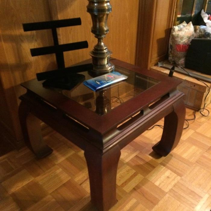 Fabulous end tables and matching coffee table, pagoda style legs