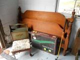 Garage:  A green vintage/stenciled magazine rack; newer foot stool; a putting system; a putter; and a vintage full size maple headboard/footboard (this would go well with the maple chest in Bedroom #2 and the maple desk in the lower level).