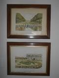 Hall:  Two framed French Versailles scene prints.