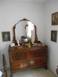Bedroom #3:  The dresser is also ornately designed and displays numerous religious items, including The Virgin Mary and St. Jude as well as crucifixes.  The dresser [without the mirror] measures 49" wide x 35" tall x 21" deep and has three drawers. 