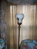 Vtg Stiffel Laurel Leaves Torchiere Floor Lamps Opal Bristol Glass Shades