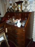 Antique serpentine front drop leaf desk writing/secretary desk