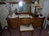 Vanity and bench matches headboard, night stand and