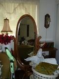Oval oak wood trim floor mirror