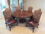 Thomasville Hills of Tuscany Collection Elba Round Dining Table and 6 Bibbiano Upholstered chairs