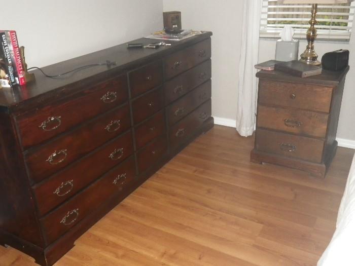Bedroom dresser and one of pair of night stands