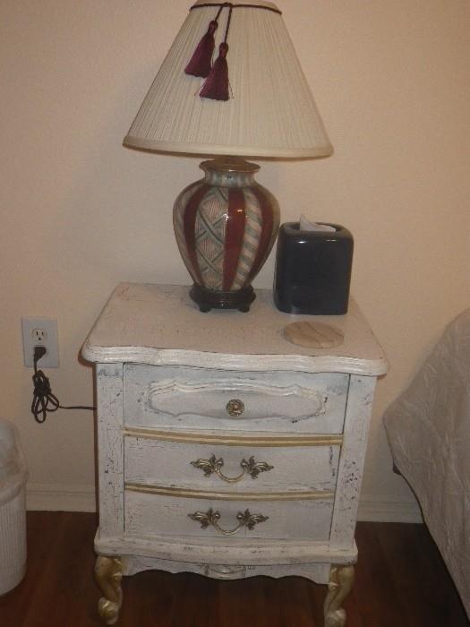 Distressed night stand and lamp with tassles