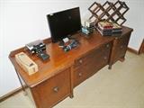 Vintage shortened buffet, Dell monitor, Nikon Coolpix 12 megapixel digital camera