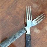 3 prong civil war era forks wood handles w/ pewter embellishments