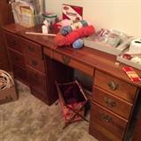 Desk and file cabinets, quilting supplies