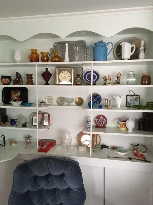 Sample of glassware, trays, clocks