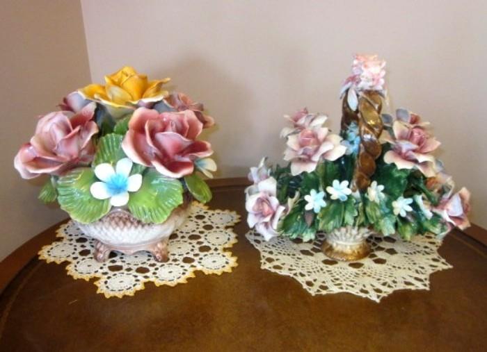 Two Capodimonte porcelain floral centerpieces