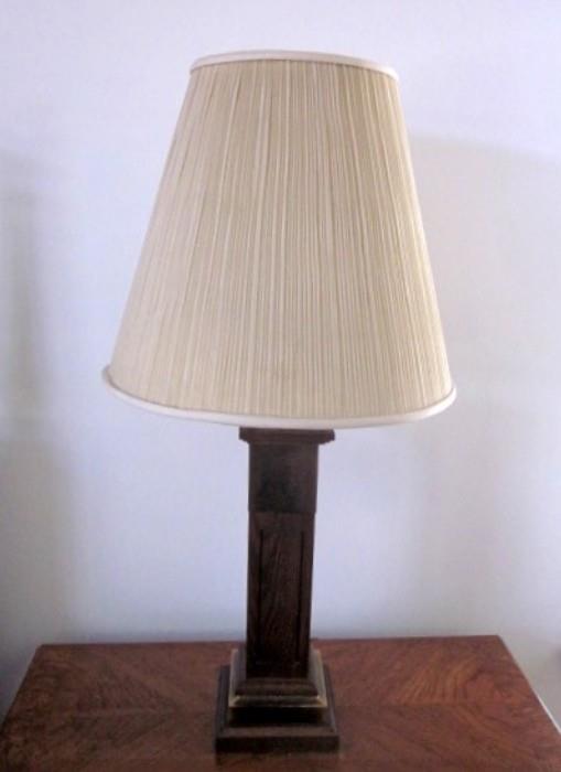 Brass and wood table lamp, 3-way light.