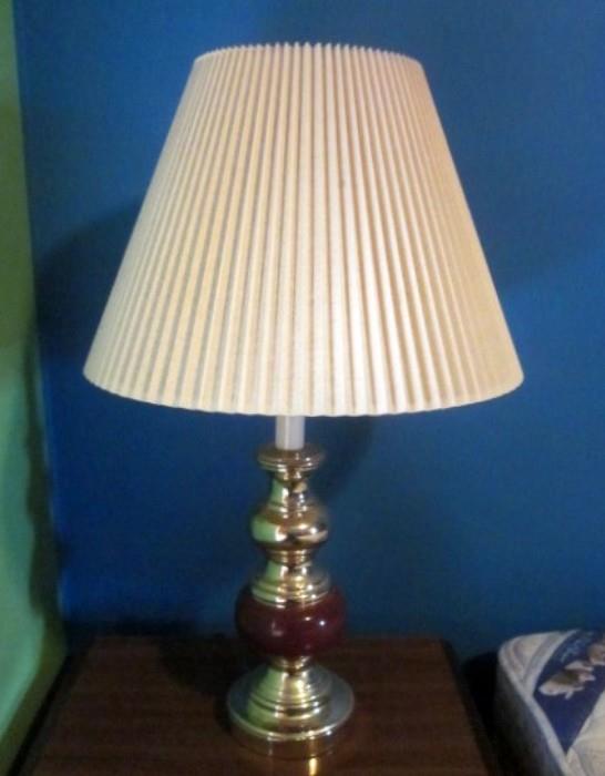 Brass & burgundy table lamp