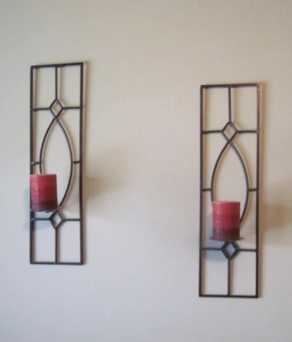 Pair of metalwork candle wall sconces