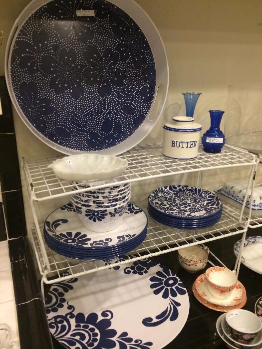 Some of the blue & white items; cups and saucers