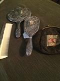 Vintage silver dresser set & purse