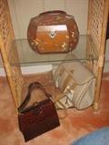 ALLIGATOR PURSE AND VINTAGE BOX PURSE W/ BIRDS