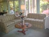 PAIR OF LOVESEAT SOFA'S & ROUND DREXEL COFFEE TABLE