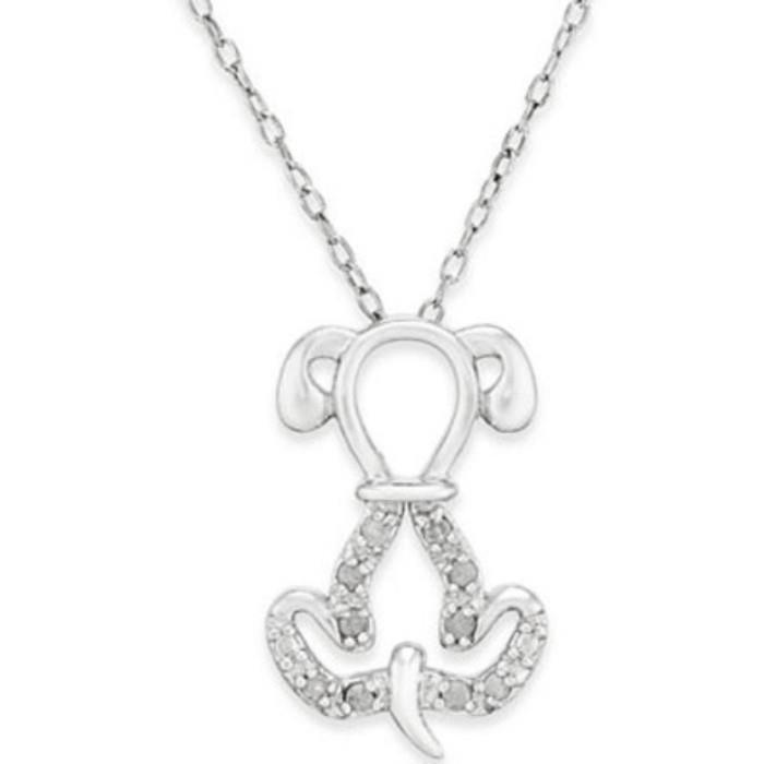 Diamond Dog Necklace- This polished pendant necklace boasts an openwork dog pendant highlighted by round-cut diamonds (approx. 1/10 ct. t.w.). Crafted in sterling silver.
Size: Approximate length: 18 inches. Approximate drop: 4/5 inch