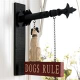 Dogs Rule Sign (with decorative arrow bracket for hanging) - Made from Wood and Painted
Size: 
