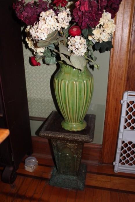 Pedestal, Vase & Silk Flower Arrangement 