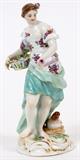 Lot#1014, MEISSEN PORCELAIN FIGURE, CIRCA 1900 H 5 3/4" FLOWER GATHERER.A figure of a woman with a flower basket.  Marked in blue under glaze with crossed swords, impressed 115. and incised 167 (see additional photo). From the collection of Dr. Marion Scott and Ann Scott, Grosse Pointe Shores.