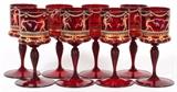 Lot#1035, MURANO RED GLASS & ENAMEL WINE GOBLETS, C. 1930, EIGHT, H 6"Hand blown.  A set of 8, each is enamel decorated with nude dancers with veils.