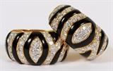Lot#1062, 3.00CT DIAMOND, BLACK ONYX & 18KT YELLOW GOLD EARRINGS, PAIR, L 1"A pair of 3.00ct diamonds and natural hand cut onyx in zebra style pattern, set in 18kt yellow gold.  The diamonds are G-color and VS-2 clarity.  Weighing approximately 21.9 grams.