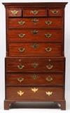 Lot#1065, ENGLISH MAHOGANY CHEST-ON-CHEST, C. 1800, H 72", W 41", D 21 1/2"In two parts. Upper section has three short drawers over three long graduated drawers. Base has three long drawers. From the collection of Dr. Marion Scott and Ann Scott, Grosse Pointe Shores.