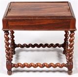 Lot#1074, ENGLISH ROSEWOOD TABLE, H 28", W 28", D 20"Having Jacobean spiral legs and stretchers, with a tray top and inside metal planter.  Measures H.28" x L.28 1/2" x W.20 3/4".