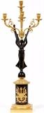 Lot#1110, FRENCH REGENCE STYLE BRONZE FIGURAL CANDELABRUM, H 29"Allegorical winged figural central support, gilt and patinated bronze, five light candelabra.