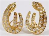 Lot#1223, 1.88CT DIAMOND & 18KT YELLOW GOLD EARRINGS, PAIR, W 7/8".In loop forms, having 54 diamonds set in 18kt yellow gold.  The diamonds are G-color and VS-2 clarity.  Weighing approximately 9.1 grams.