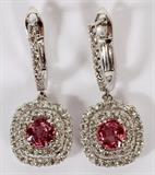Lot#1228,1.50CT NATURAL PINK SPINEL & 1.05CT DIAMOND DANGLE EARRINGS, PAIR, L 1"A pair of 1.50ct natural pink spinel dangle earrings with a diamond surround of 1.05cts.  The diamonds are G-color and VS-2 clarity.  Weighing approximately 4.5 grams.