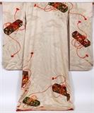 Lot#1269, JAPANESE SILK KIMONO WITH GOLD THREAD.Cream color silk. Hand embroidery. Lined. Circa 1950.