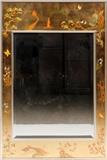 Lot#1375, LABARGE ASIAN INFLUENCE WALL MIRROR, 42" X 28"Borders depict flowers, butterflies, mountains, birds and a female figure. The mirror features a .75" beveled edge.  Measuring 42 1/4" x 28 1/2" overall.
