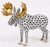 Lot#1405, HEREND PORCELAIN MOOSE, H 5"A moose in black fishnet pattern, measuring H.5 1/4".