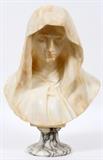 Lot#3, CARVED ALABASTER BUST, H 17", W 11"On a fitted marble base.  No apparent markings. Actual size 16 3/4" H. x 11" W.
