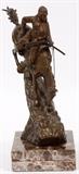 Lot#5, AFTER FREDERIC REMINGTON (AMERICAN, 1861-1909), MARBLE & BRONZE SCULPTURE, H 9 3/4", 'THE MOUNTAIN MAN'On a square marble pedestal, brown patina, the figure measures H.9 3/4".  Total with base 11 1/4", signed.