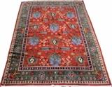 Lot#40, HAND WOVEN OUSHAK, WOOL CARPET, C1950, W 9' 4", L 12' 8"Having rust ground with light blue floral medallions spaced about the field with floral and vine designs throughout. Six borders including a primary border in green with flowers including pink daisies and vines.