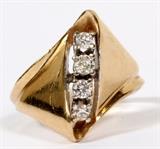 Lot#66, LADY'S 14 KT YELLOW GOLD AND DIAMOND RING..A lady's 14 KT yellow gold ring enhanced by four diamonds. 5.5 grams total wt. Size 6.5.